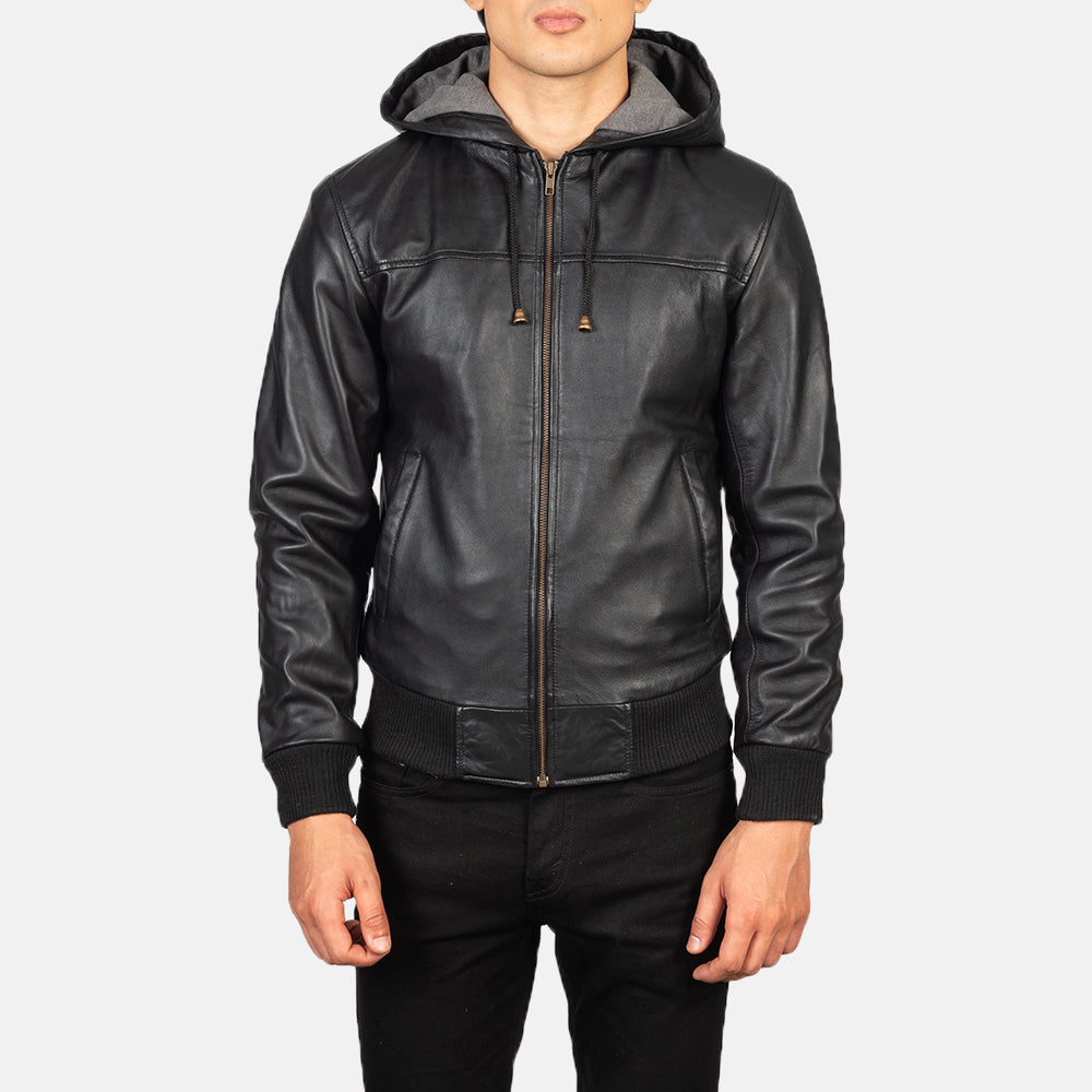 Men's Nintenzo Black Hooded Leather Bomber Jacket – The Jacket Maker