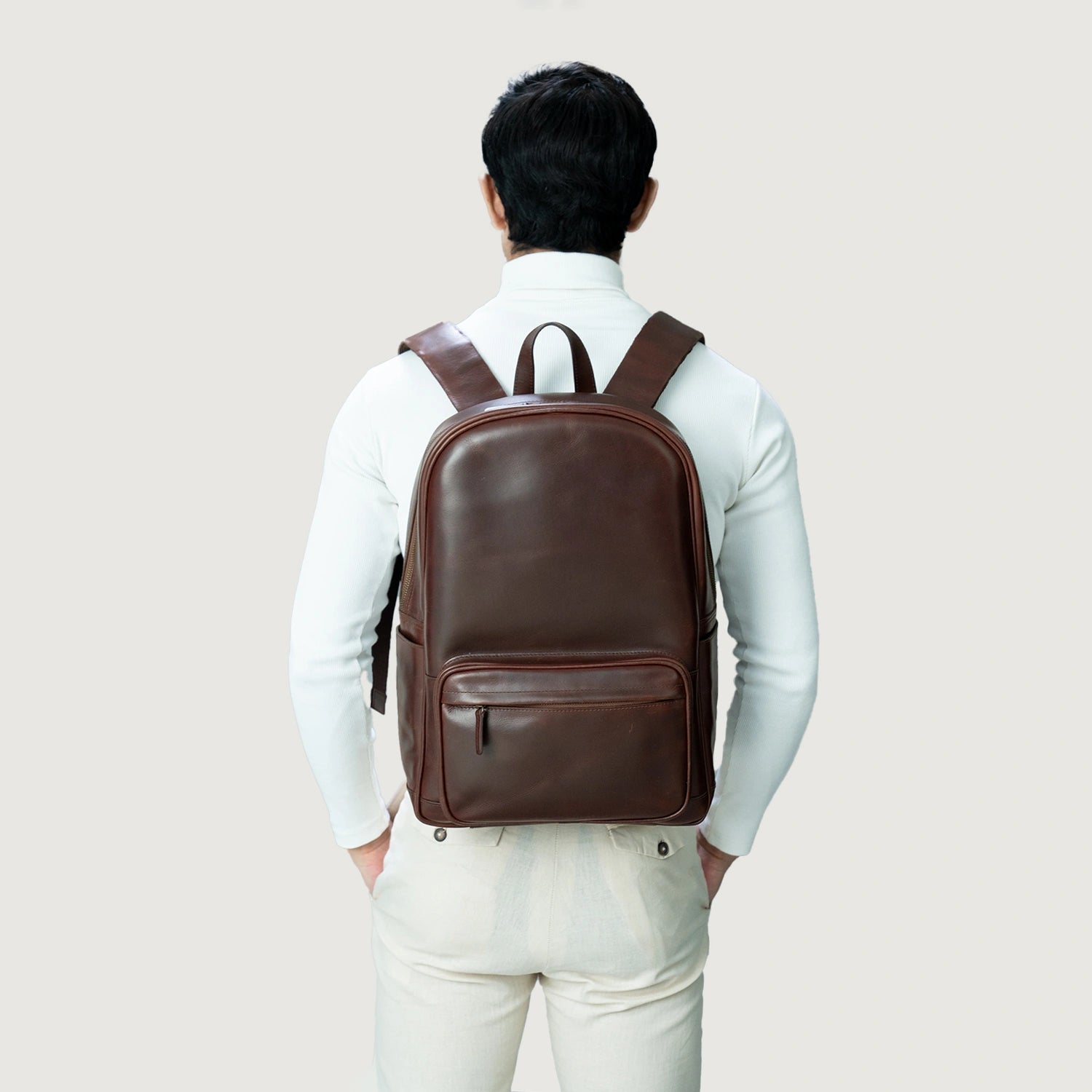 brown leather jacket man with backpack The Philos Vintage Brown Leather Backpack For Men & Women – The Jacket Maker