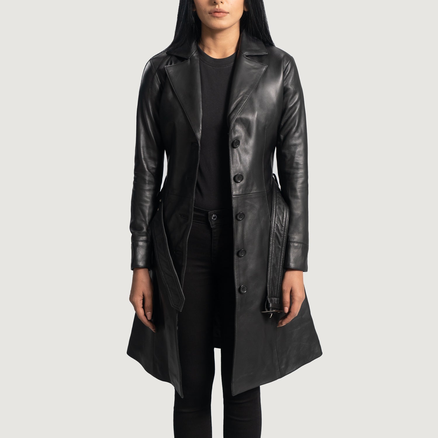 Long leather trench coat womens store