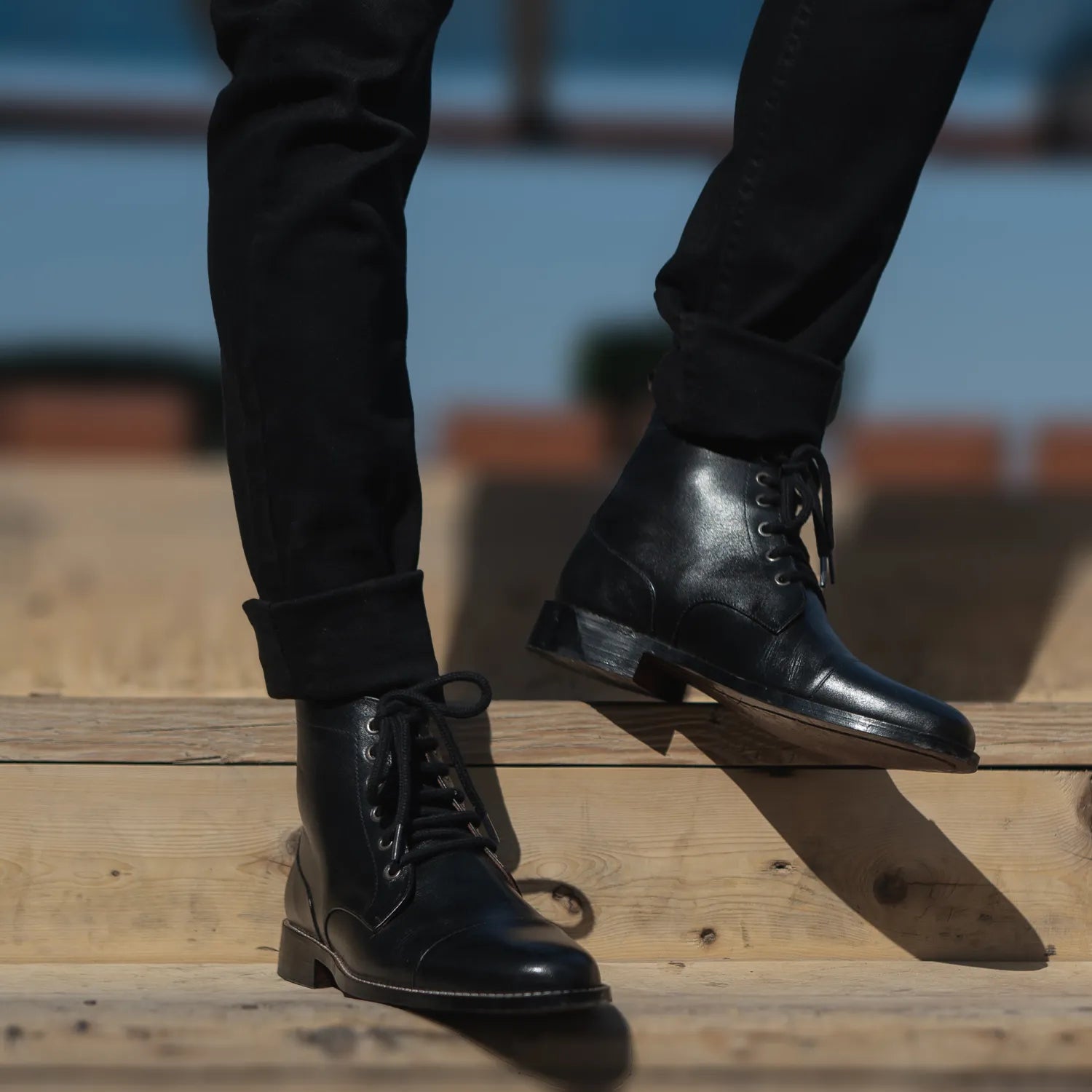 Men's Knight Derby Black Leather Boots – The Jacket Maker